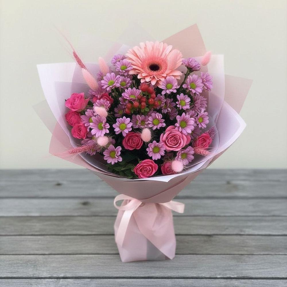 Букет цветов из: Розы, Герберы и Хризантемы в Щиграх