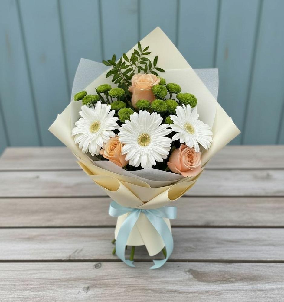 Букет цветов из: Герберы, Розы и Хризантемы в Щиграх