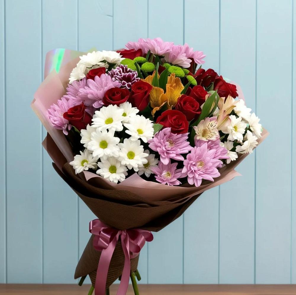 Букет цветов из: Розы, Хризантемы и Альстромерии в Щиграх
